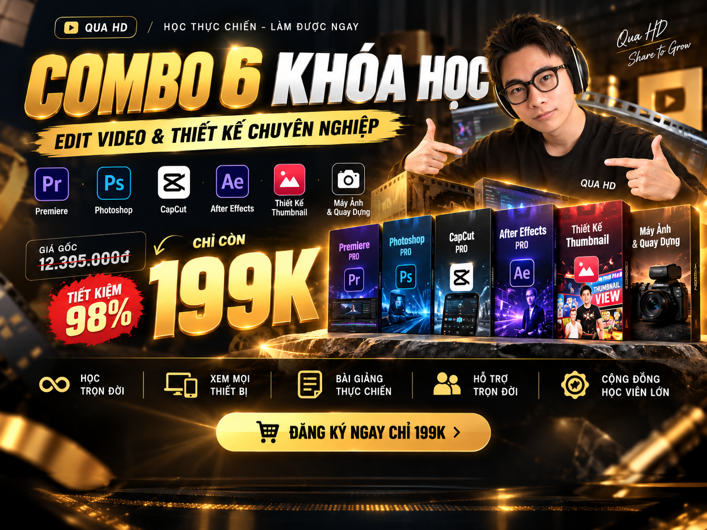 Giao diện khóa học Combo 6 Quạ HD